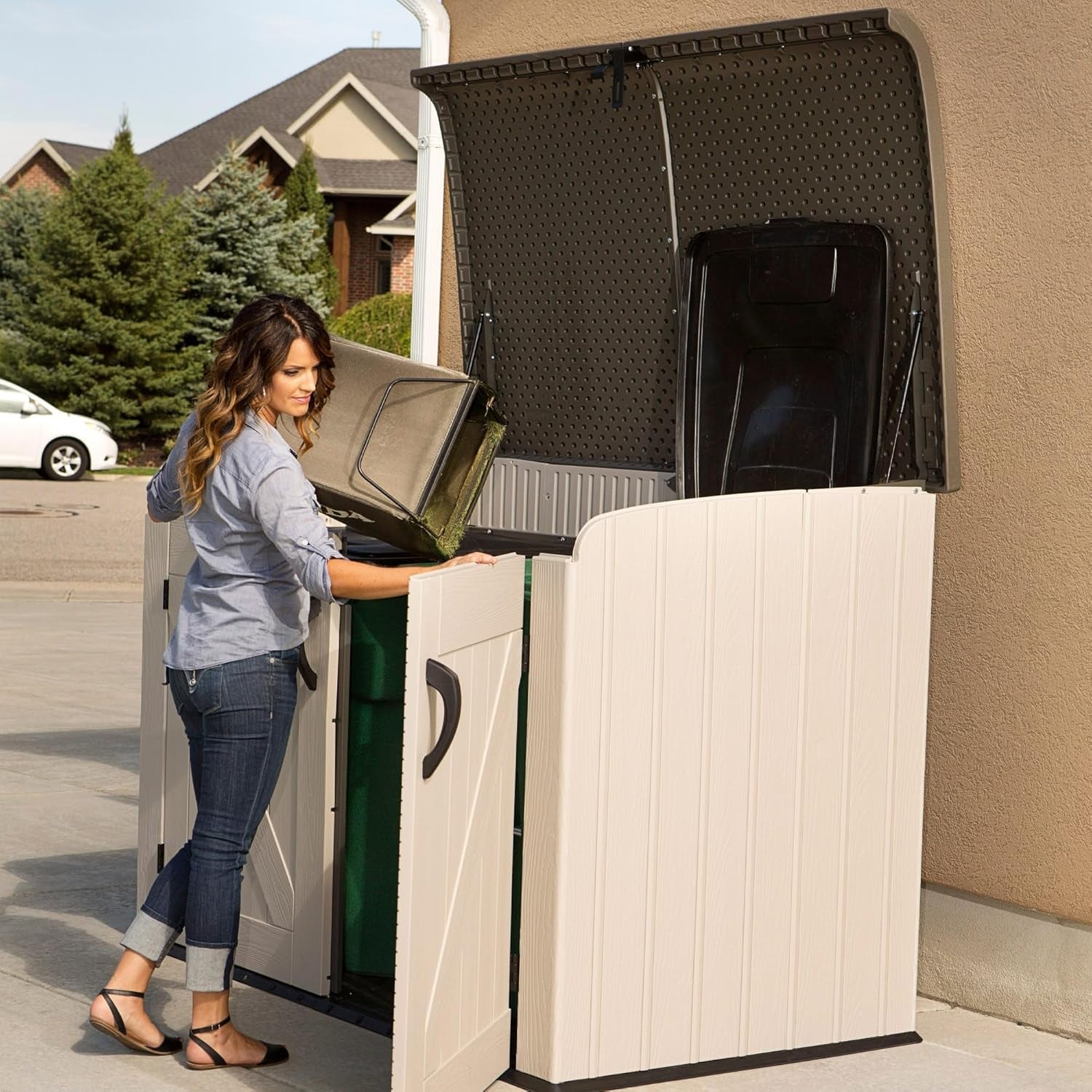 6 × 3.5 Ft Heavy-Duty Horizontal Outdoor Storage Shed – Desert Sand/White