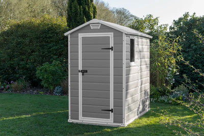 4x6 Resin Garden Storage Shed with Window & Ventilation, Weather-Resistant, Lockable Door - Grey