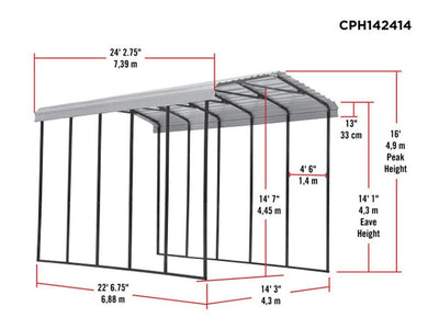 Arrow Carport, 14 ft. x 24 ft. x 14 ft. Charcoal 14′ x 24′ x 14′