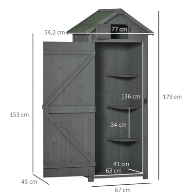 Wooden Garden Tool Storage Shed with Shelves & Asphalt Roof, Weather-Resistant