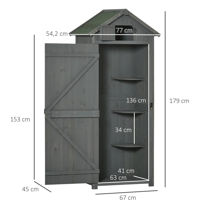 Wooden Garden Tool Storage Shed with Shelves & Asphalt Roof, Weather-Resistant