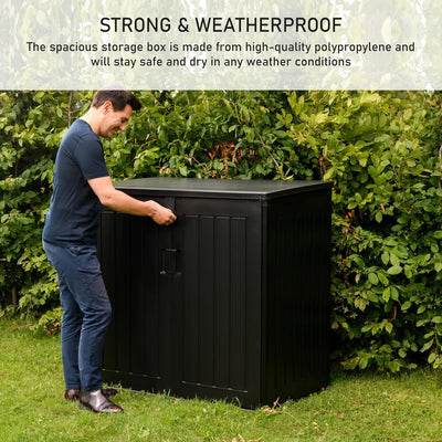 775L Waterproof Outdoor Garden Storage Box with Lid & Doors, Lockable Bin & Bike Shed