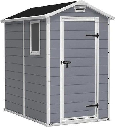 4x6 Resin Garden Storage Shed with Window & Ventilation, Weather-Resistant, Lockable Door - Grey