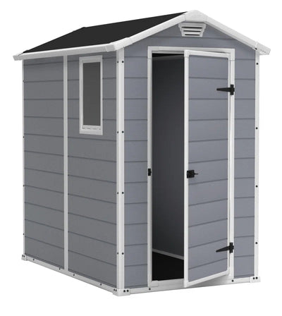 4x6 Resin Garden Storage Shed with Window & Ventilation, Weather-Resistant, Lockable Door - Grey
